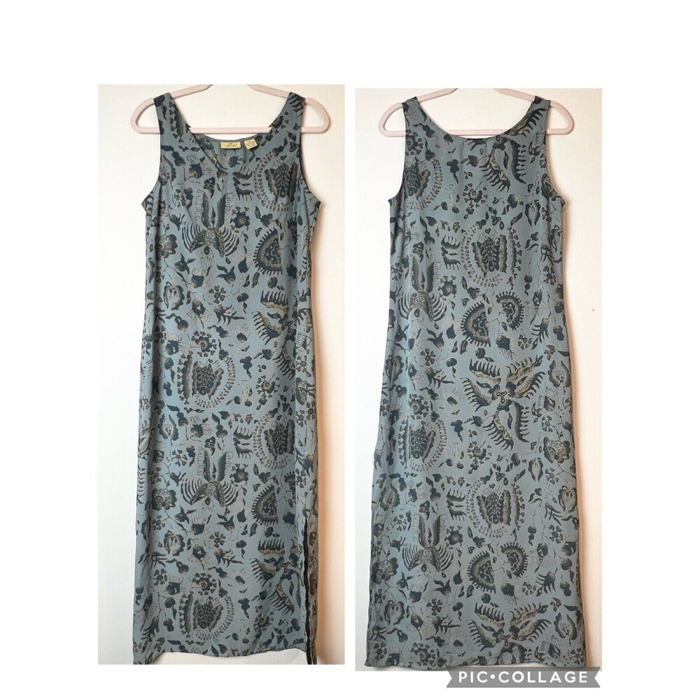 Limited America Vintage Midi Maxi Dress Floral Blue Tan Sz 10